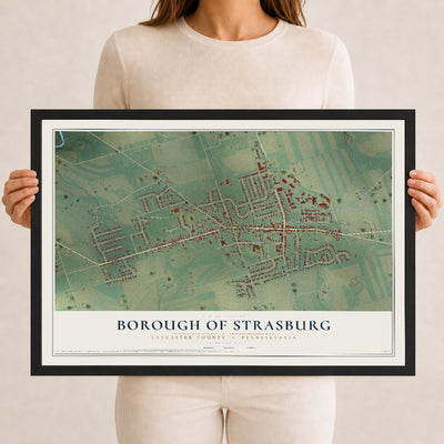 Map of the Borough of Strasburg, Lancaster County, Pennsylvania, 12 x 18 inch print in a black wood frame