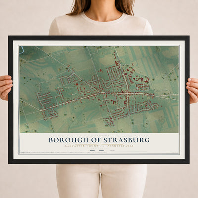 Map of the Borough of Strasburg, Lancaster County, Pennsylvania, 18 x 24 inch print in a black wood frame