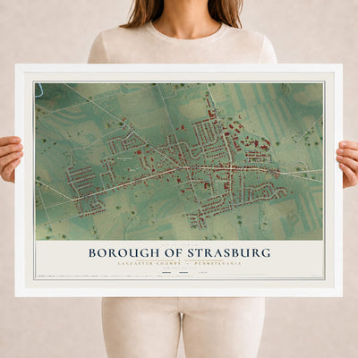 Map of the Borough of Strasburg, Lancaster County, Pennsylvania, 18 x 24 inch print in a white wood frame