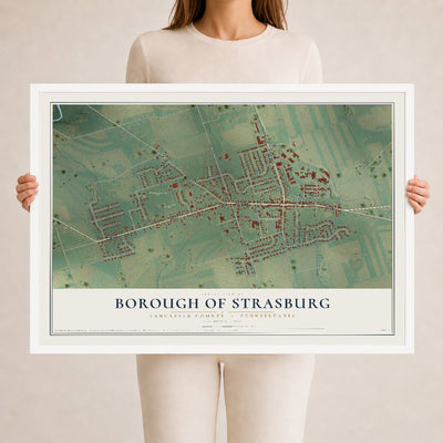 Map of the Borough of Strasburg, Lancaster County, Pennsylvania, 24 x 36 inch print in a white wood frame