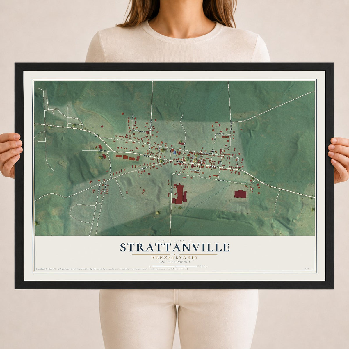 Map of Strattanville, Pennsylvania, 18 x 24 inch print in a black wood frame