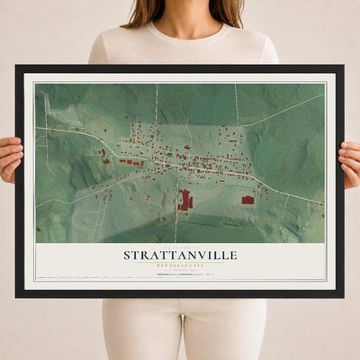 Map of Strattanville, Pennsylvania, 18 x 24 inch print in a black wood frame
