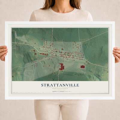 Map of Strattanville, Pennsylvania, 18 x 24 inch print in a white wood frame