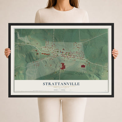 Map of Strattanville, Pennsylvania, 24 x 36 inch print in a black wood frame