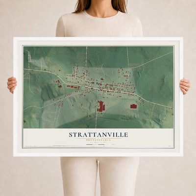 Map of Strattanville, Pennsylvania, 24 x 36 inch print in a white wood frame