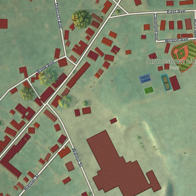 Close-up of the map of Strausstown, Pennsylvania print showing street and building detail