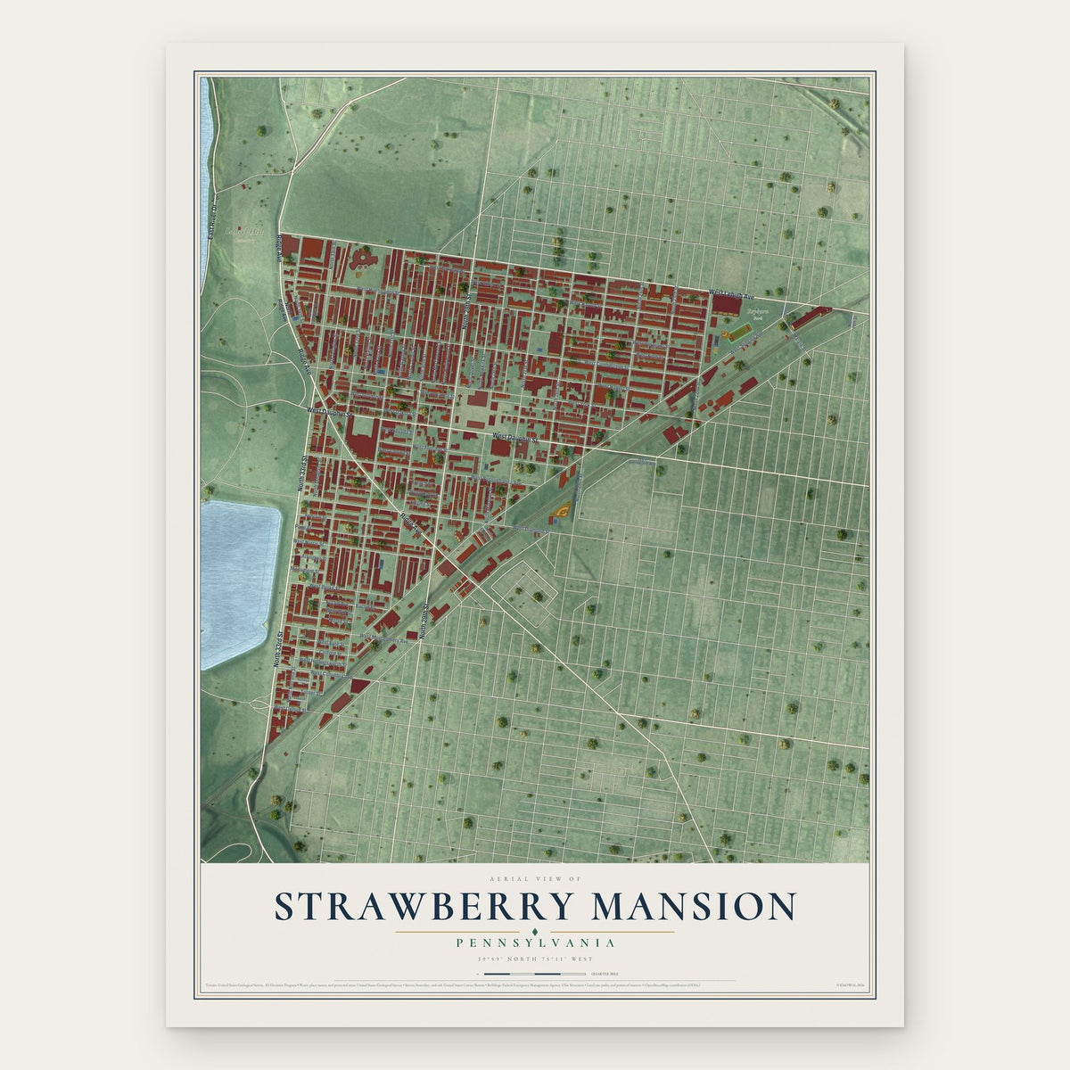 Strawberry Mansion, Pennsylvania map print, the full design