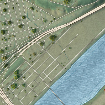 Second close-up of the map of Strip District, Pennsylvania print showing more streets and buildings