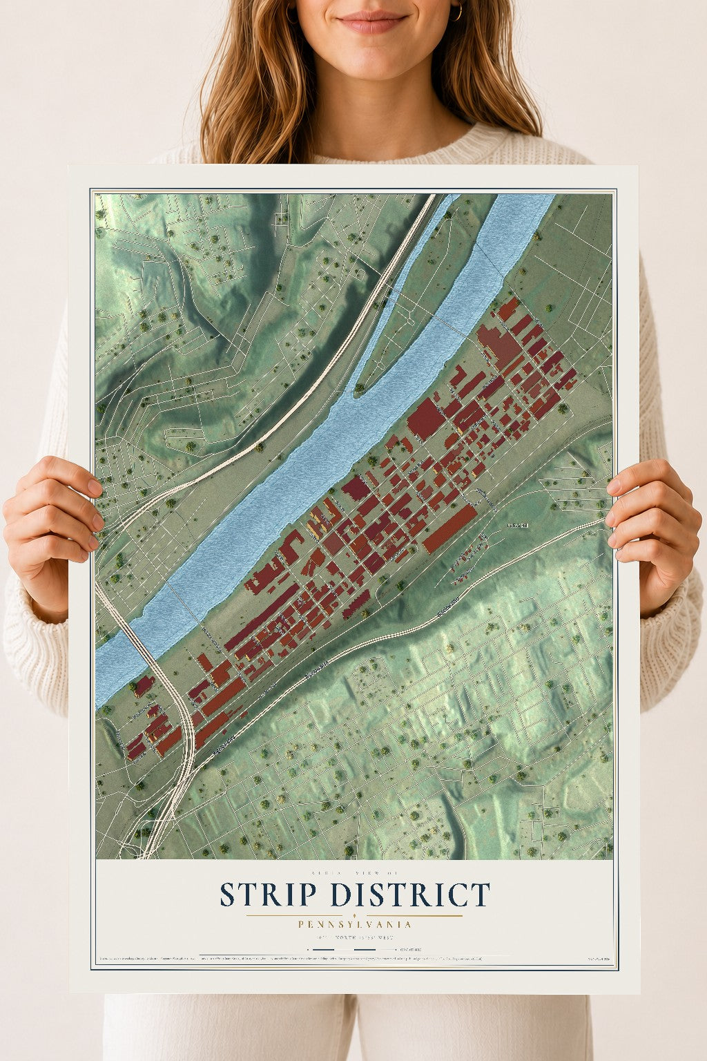 Map of Strip District, Pennsylvania, 18 x 24 inch unframed archival matte print