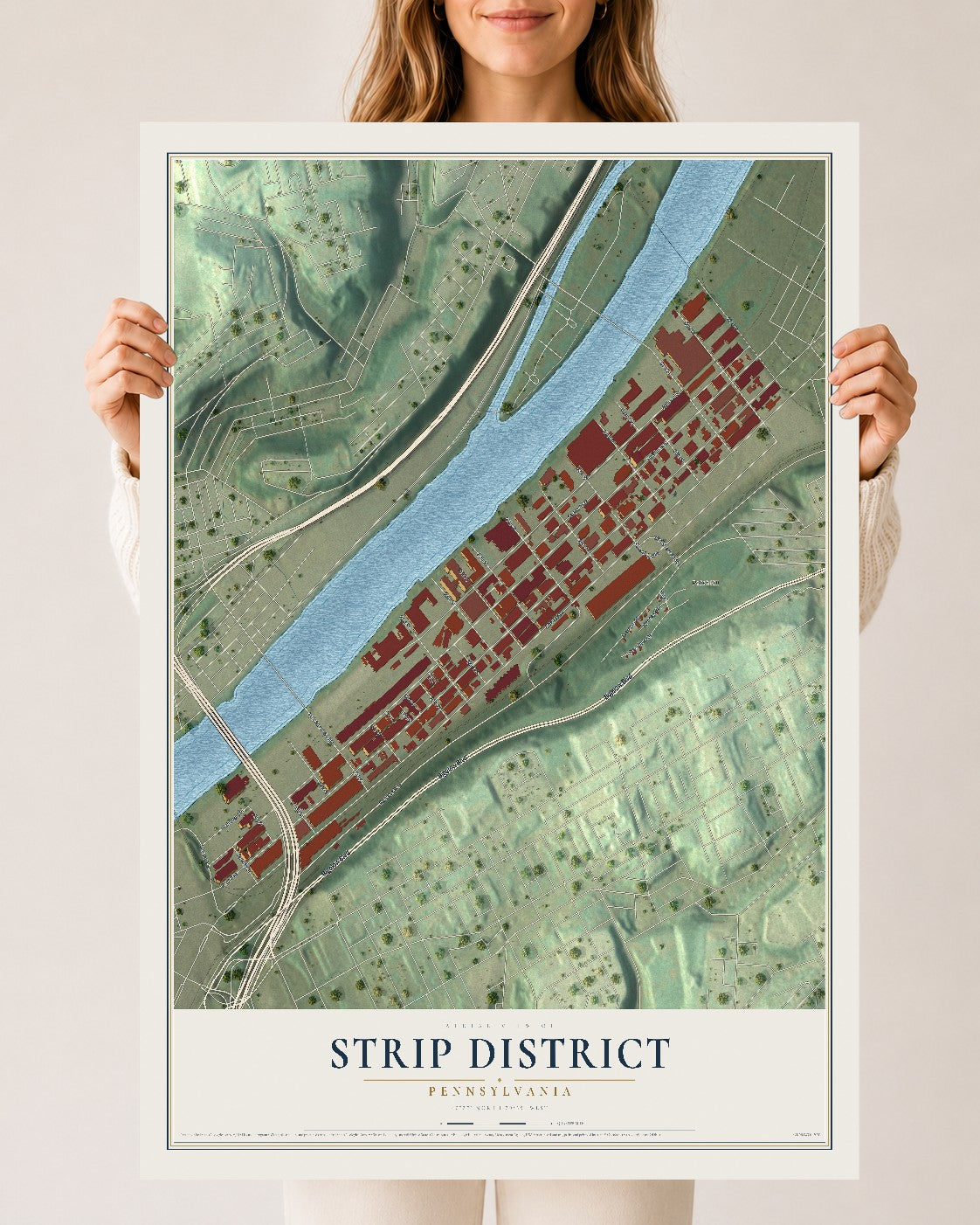 Map of Strip District, Pennsylvania, 24 x 36 inch unframed archival matte print