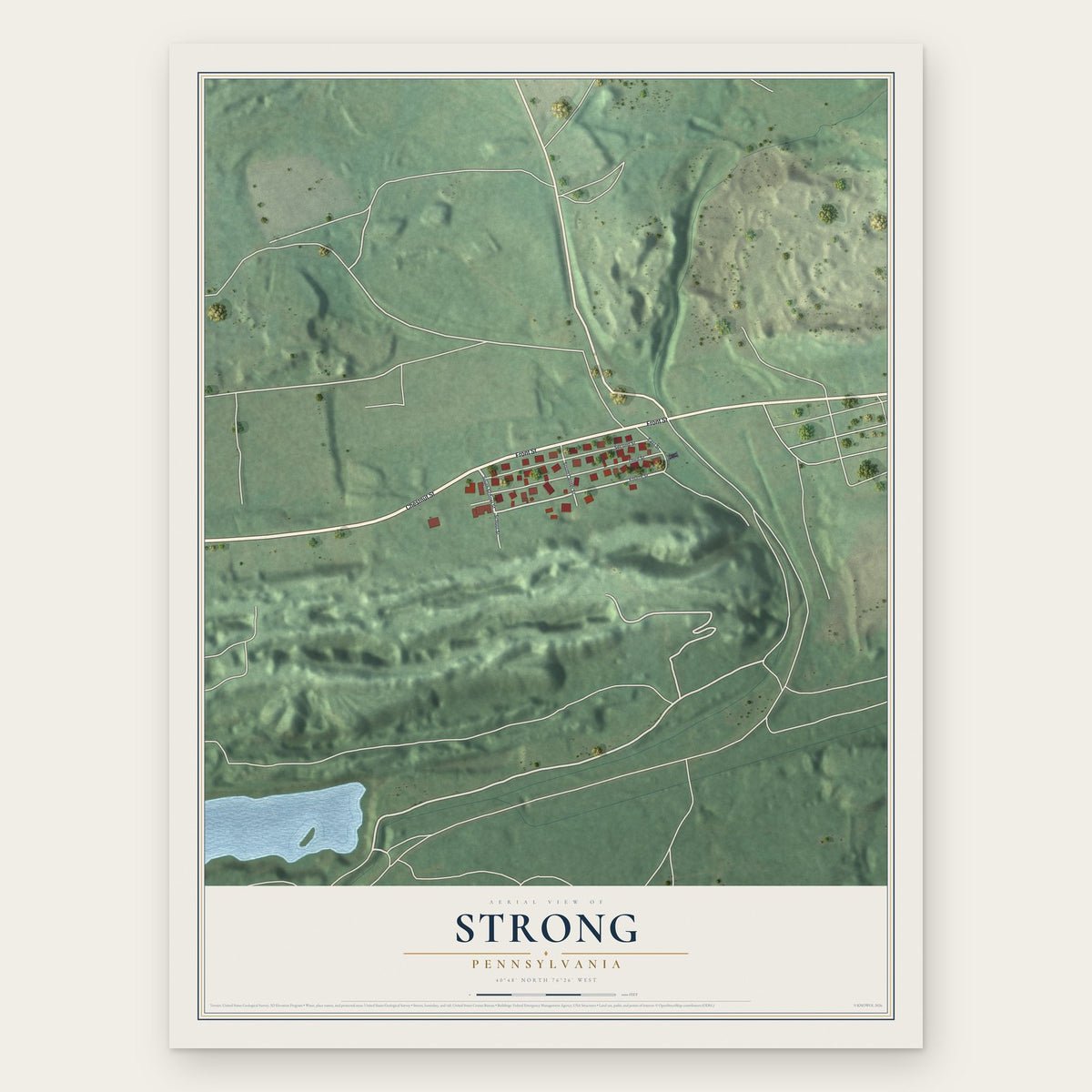 Strong, Pennsylvania map print, the full design