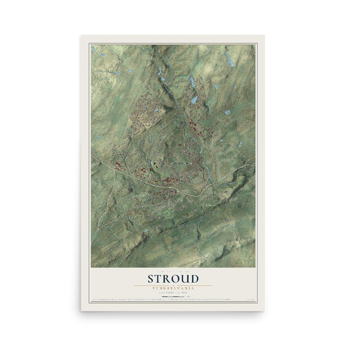Map of Stroud, Pennsylvania, 12 x 18 inch unframed archival matte print