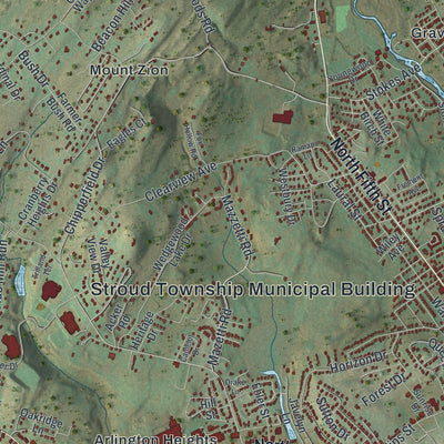 Close-up of the map of Stroud, Pennsylvania print showing street and building detail