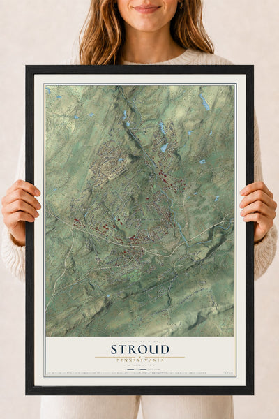 Map of Stroud, Pennsylvania, 18 x 24 inch print in a black wood frame