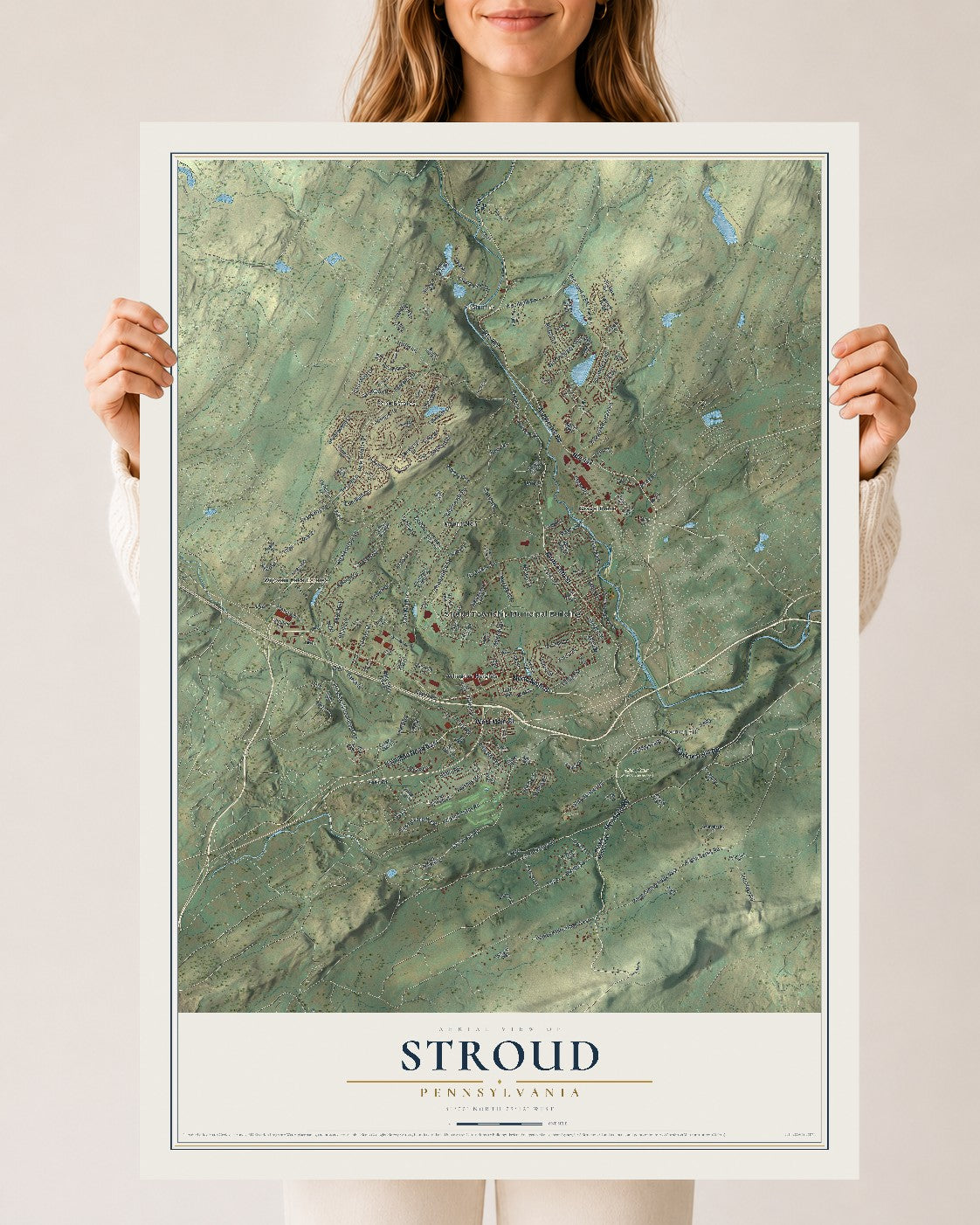 Map of Stroud, Pennsylvania, 24 x 36 inch unframed archival matte print