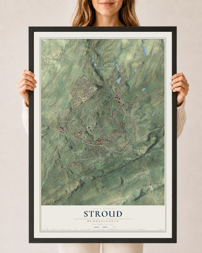 Map of Stroud, Pennsylvania, 24 x 36 inch print in a black wood frame