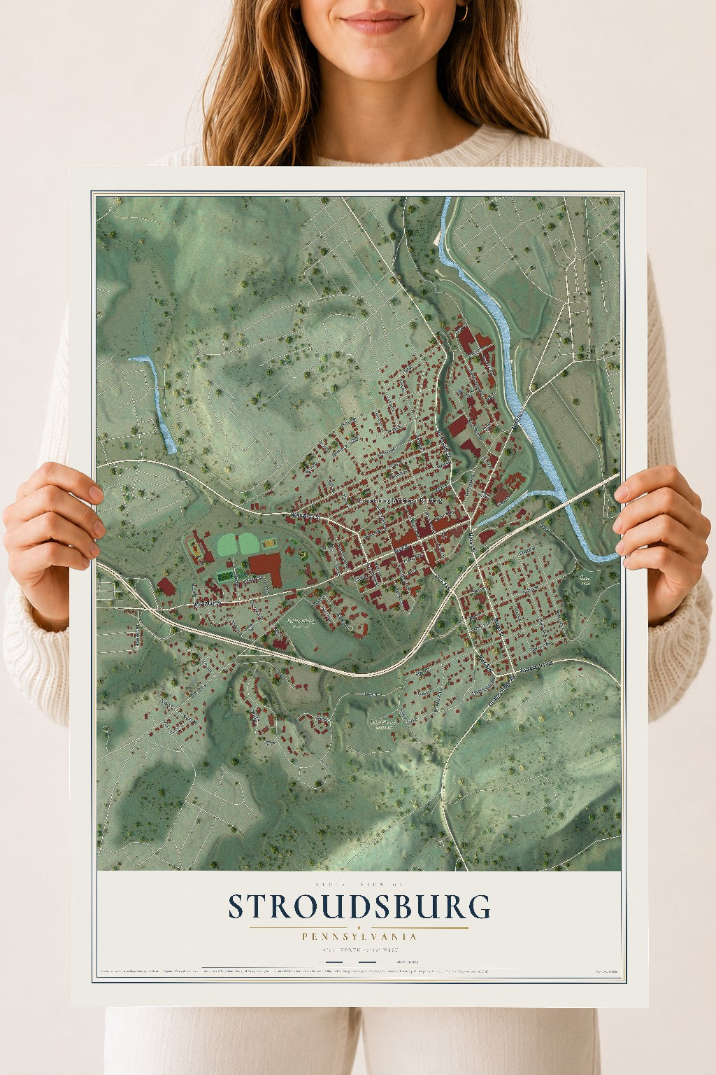 Map of Stroudsburg, Pennsylvania, 18 x 24 inch unframed archival matte print