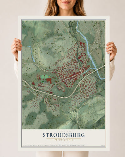 Map of Stroudsburg, Pennsylvania, 24 x 36 inch unframed archival matte print