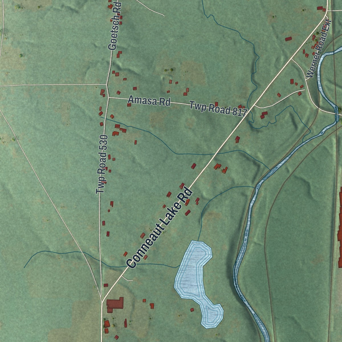 Second close-up of the map of Sugar Grove, Mercer County, Pennsylvania print showing more streets and buildings