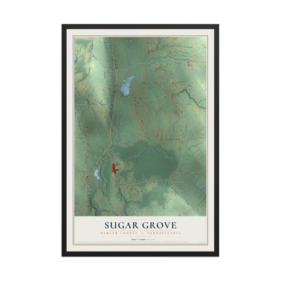 Map of Sugar Grove, Mercer County, Pennsylvania, 12 x 18 inch print in a black wood frame