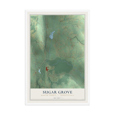 Map of Sugar Grove, Mercer County, Pennsylvania, 12 x 18 inch print in a white wood frame
