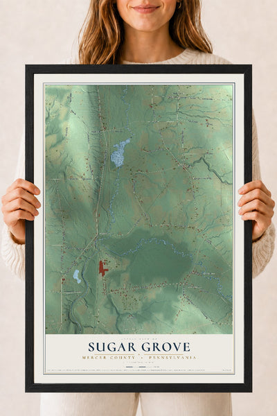 Map of Sugar Grove, Mercer County, Pennsylvania, 18 x 24 inch print in a black wood frame