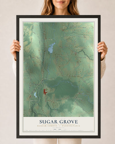 Map of Sugar Grove, Mercer County, Pennsylvania, 24 x 36 inch print in a black wood frame