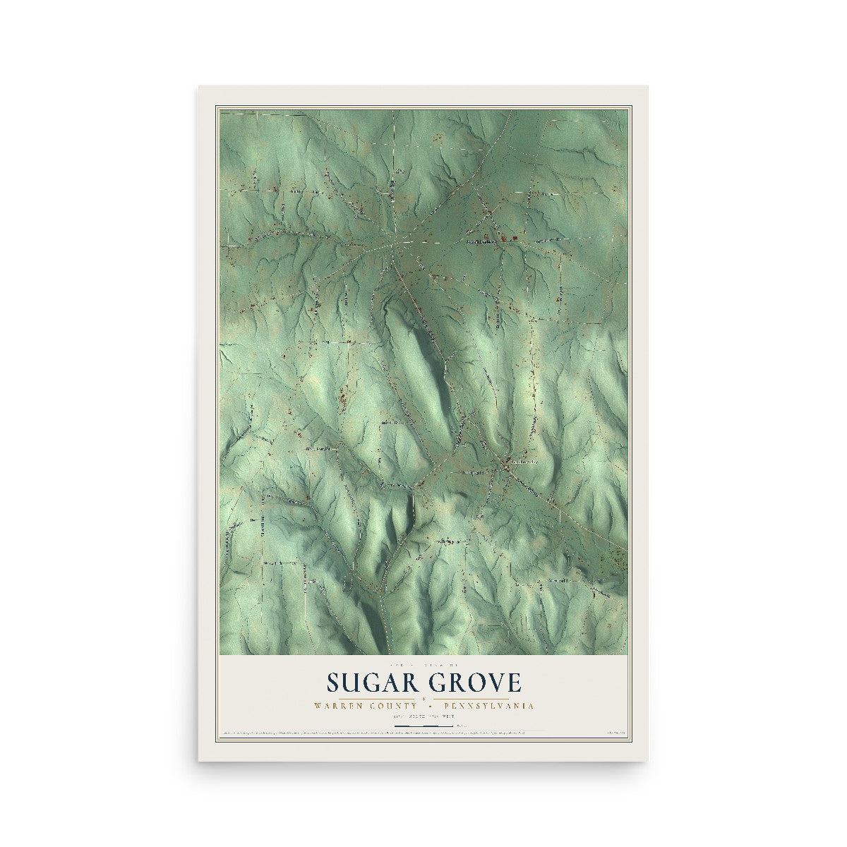Map of Sugar Grove, Warren County, Pennsylvania, 12 x 18 inch unframed archival matte print