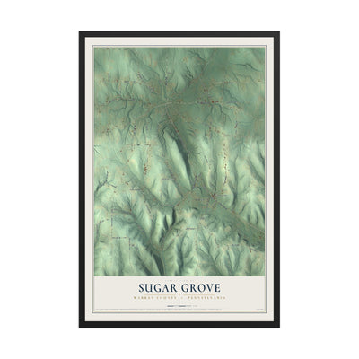 Map of Sugar Grove, Warren County, Pennsylvania, 12 x 18 inch print in a black wood frame
