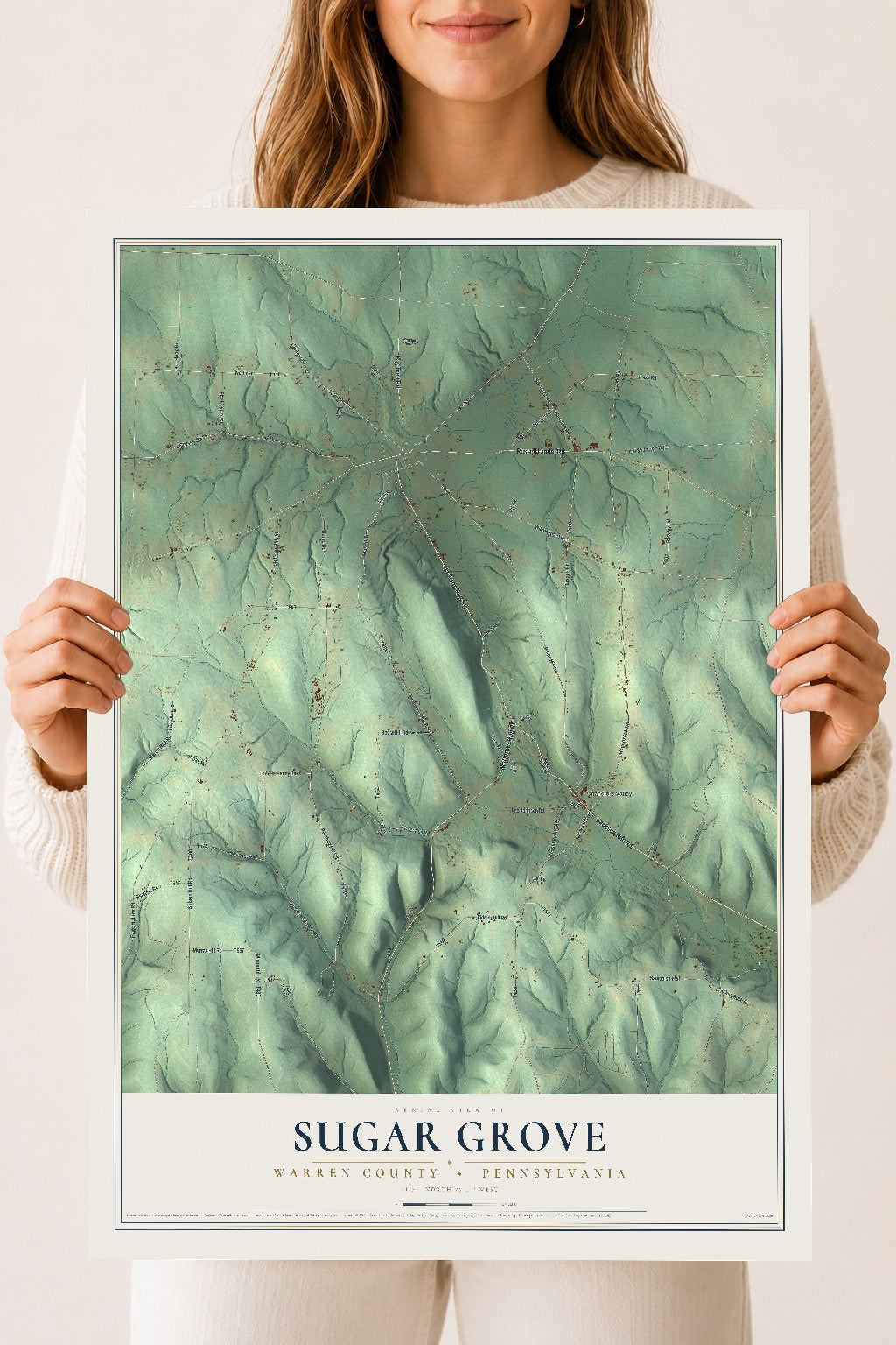 Map of Sugar Grove, Warren County, Pennsylvania, 18 x 24 inch unframed archival matte print