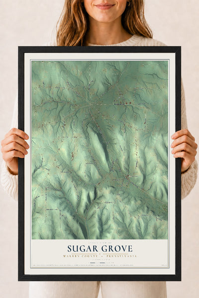 Map of Sugar Grove, Warren County, Pennsylvania, 18 x 24 inch print in a black wood frame
