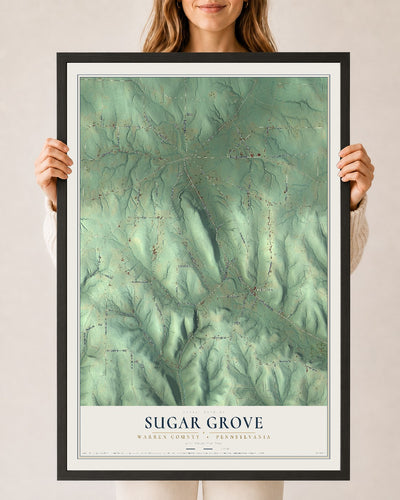 Map of Sugar Grove, Warren County, Pennsylvania, 24 x 36 inch print in a black wood frame