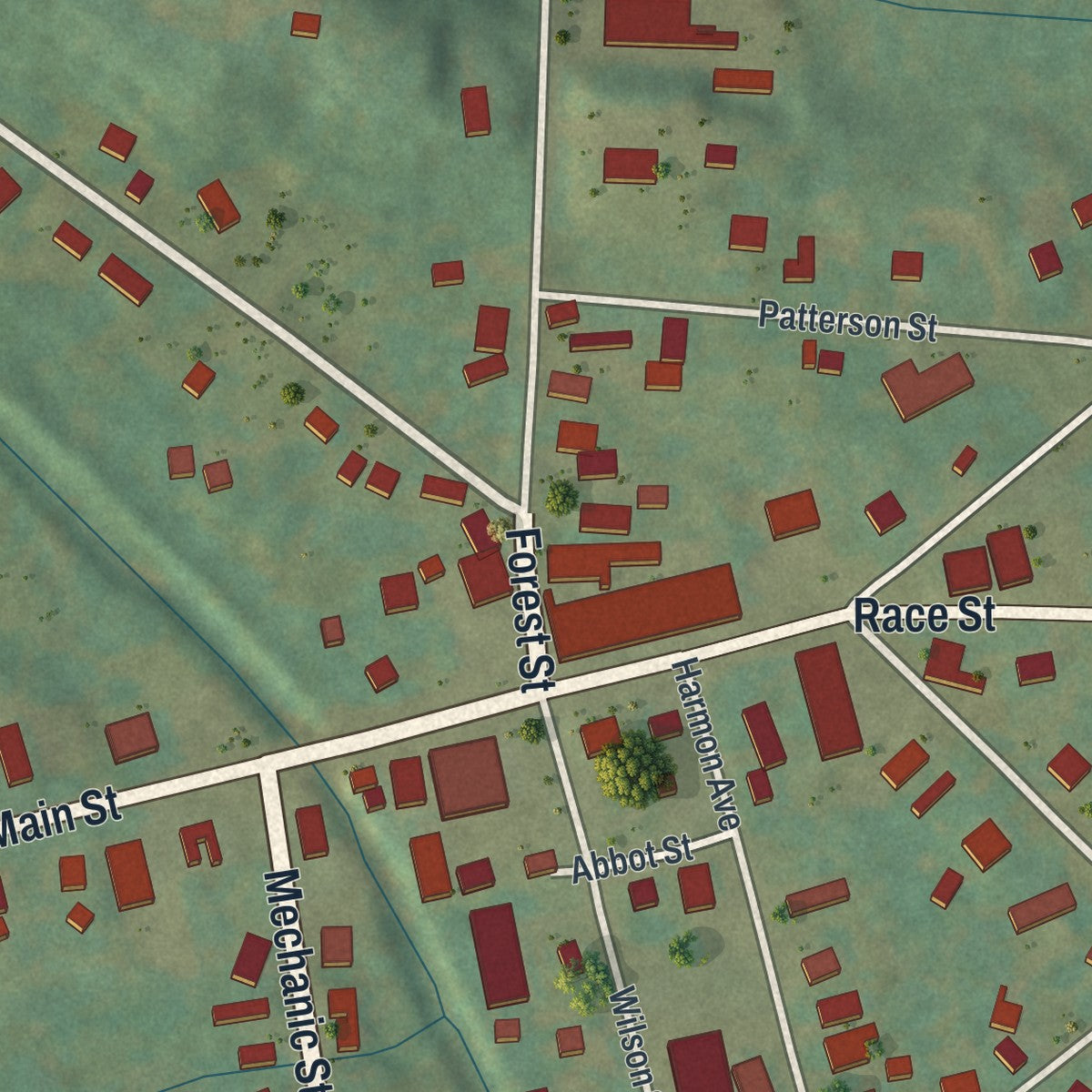 Close-up of the map of the Borough of Sugar Grove, Warren County, Pennsylvania print showing street and building detail