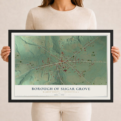 Map of the Borough of Sugar Grove, Warren County, Pennsylvania, 12 x 18 inch print in a black wood frame