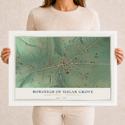 Map of the Borough of Sugar Grove, Warren County, Pennsylvania, 12 x 18 inch print in a white wood frame