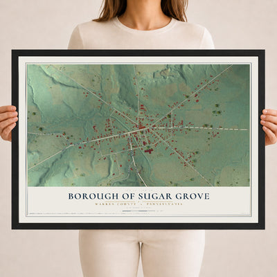 Map of the Borough of Sugar Grove, Warren County, Pennsylvania, 18 x 24 inch print in a black wood frame
