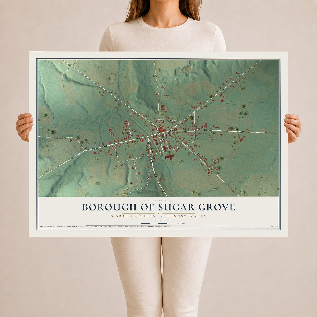Map of the Borough of Sugar Grove, Warren County, Pennsylvania, 24 x 36 inch unframed archival matte print