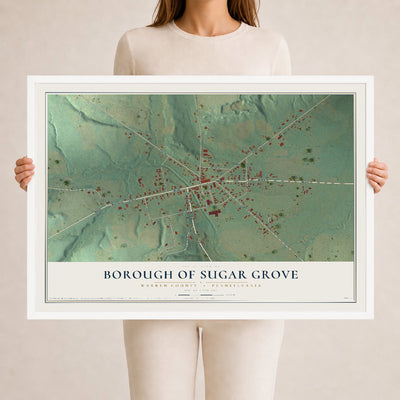 Map of the Borough of Sugar Grove, Warren County, Pennsylvania, 24 x 36 inch print in a white wood frame