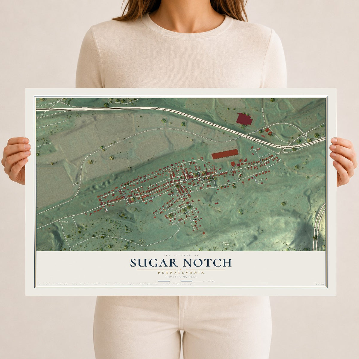 Map of Sugar Notch, Pennsylvania, 12 x 18 inch unframed archival matte print