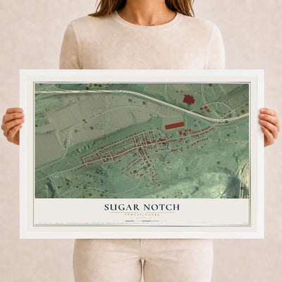 Map of Sugar Notch, Pennsylvania, 12 x 18 inch print in a white wood frame