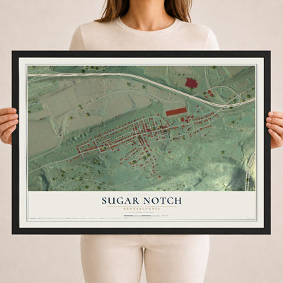 Map of Sugar Notch, Pennsylvania, 18 x 24 inch print in a black wood frame