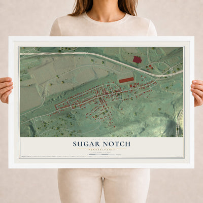 Map of Sugar Notch, Pennsylvania, 18 x 24 inch print in a white wood frame