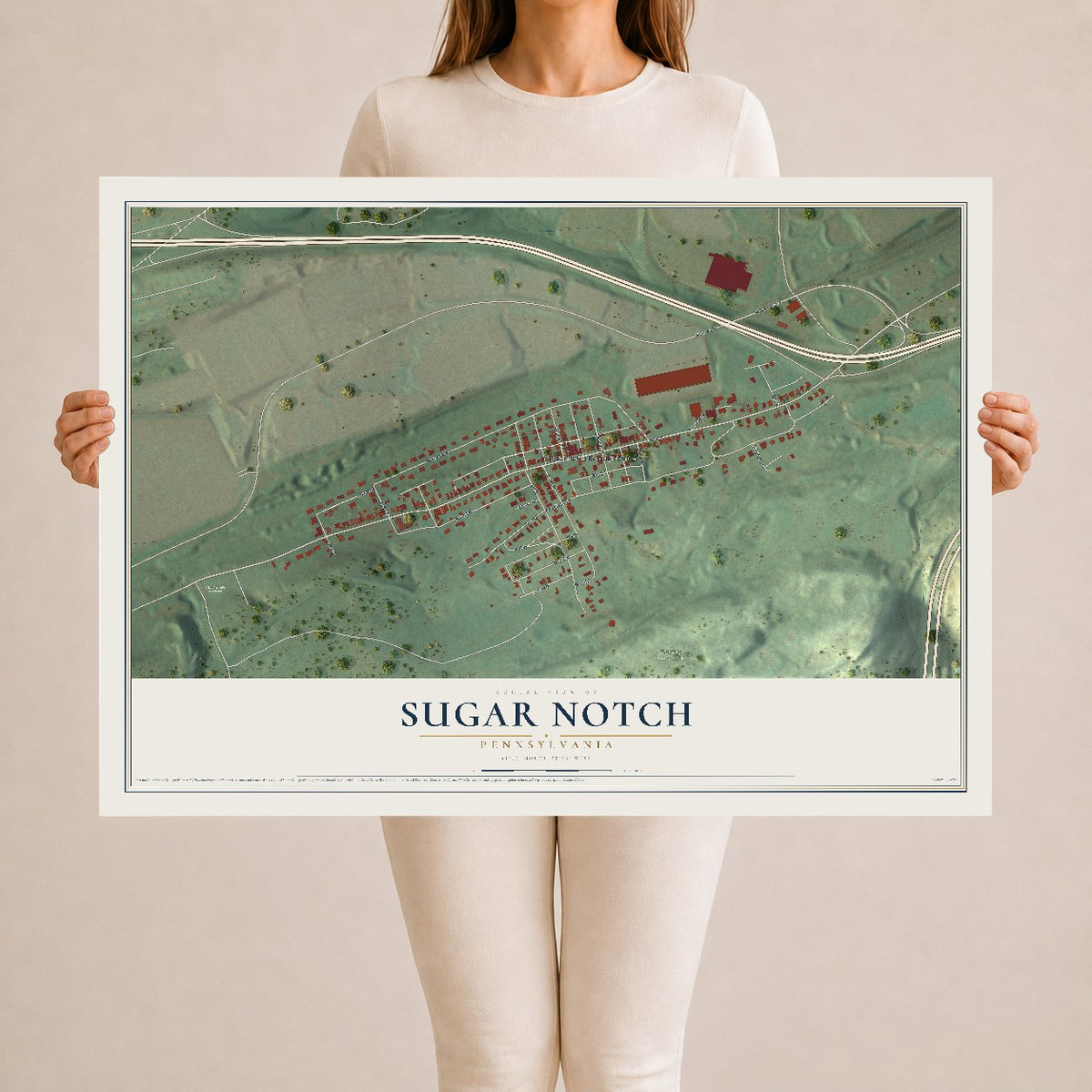 Map of Sugar Notch, Pennsylvania, 24 x 36 inch unframed archival matte print