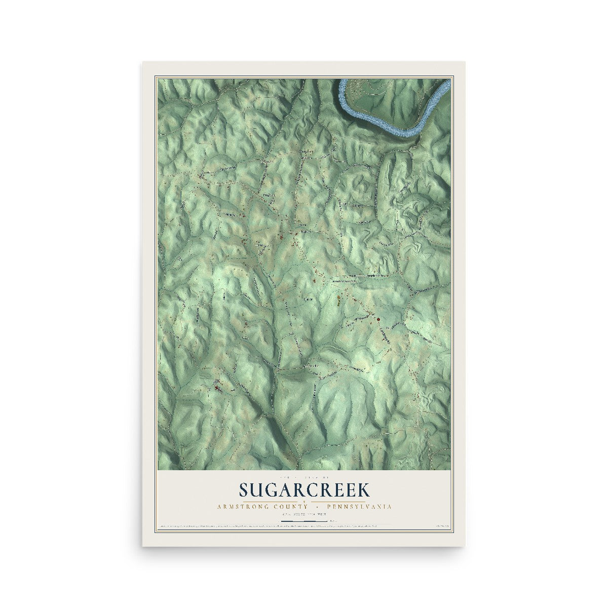 Map of Sugarcreek, Armstrong County, Pennsylvania, 12 x 18 inch unframed archival matte print