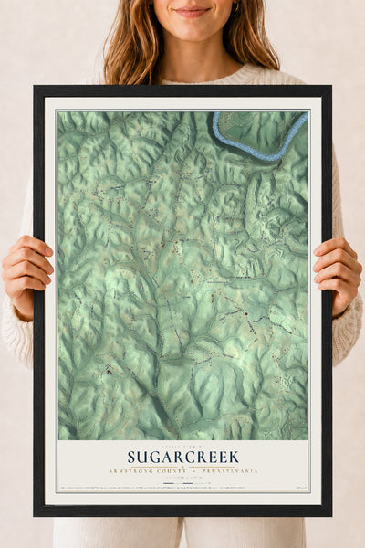 Map of Sugarcreek, Armstrong County, Pennsylvania, 18 x 24 inch print in a black wood frame