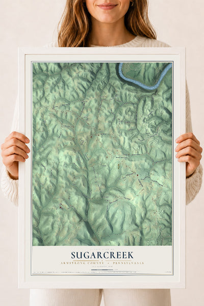 Map of Sugarcreek, Armstrong County, Pennsylvania, 18 x 24 inch print in a white wood frame