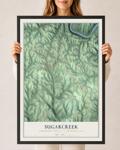 Map of Sugarcreek, Armstrong County, Pennsylvania, 24 x 36 inch print in a black wood frame