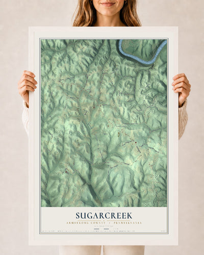 Map of Sugarcreek, Armstrong County, Pennsylvania, 24 x 36 inch print in a white wood frame