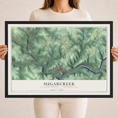 Map of Sugarcreek, Venango County, Pennsylvania, 18 x 24 inch print in a black wood frame