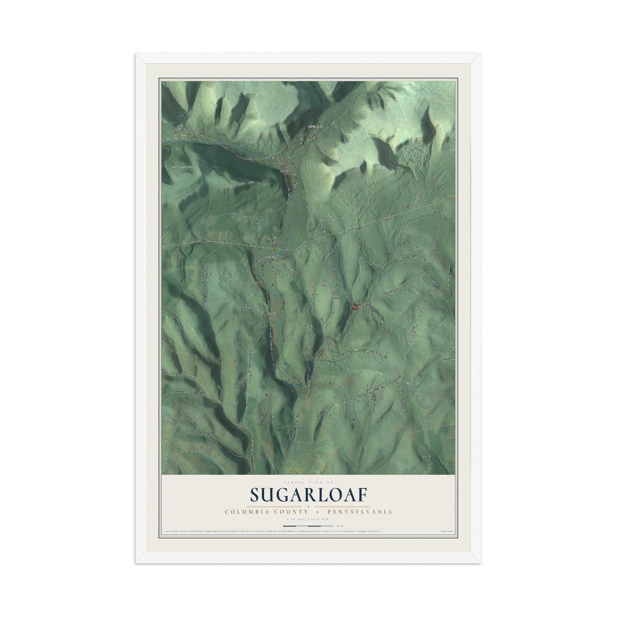 Map of Sugarloaf, Columbia County, Pennsylvania, 12 x 18 inch print in a white wood frame